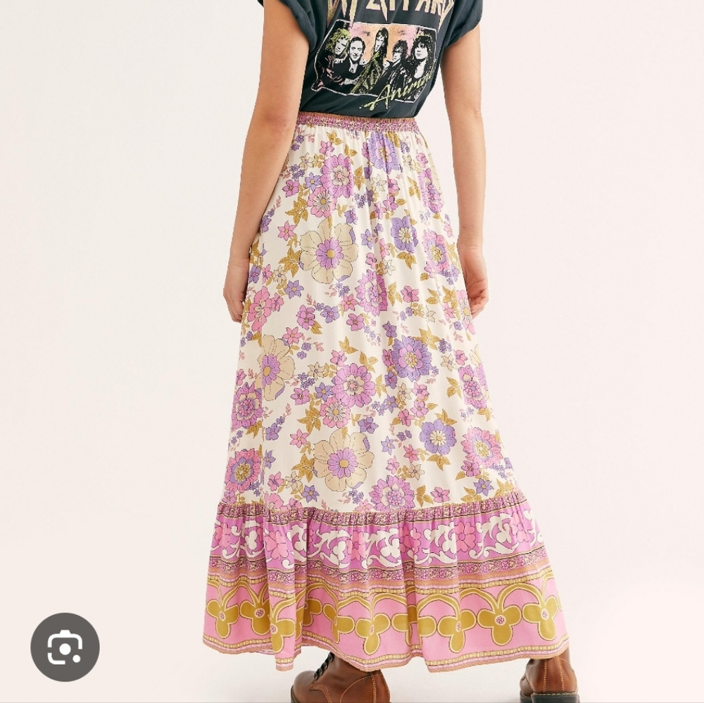 Rose & Thyme Pink Purple Floral Maxi Skirt Small Waist Tie Flowy Boho Festival